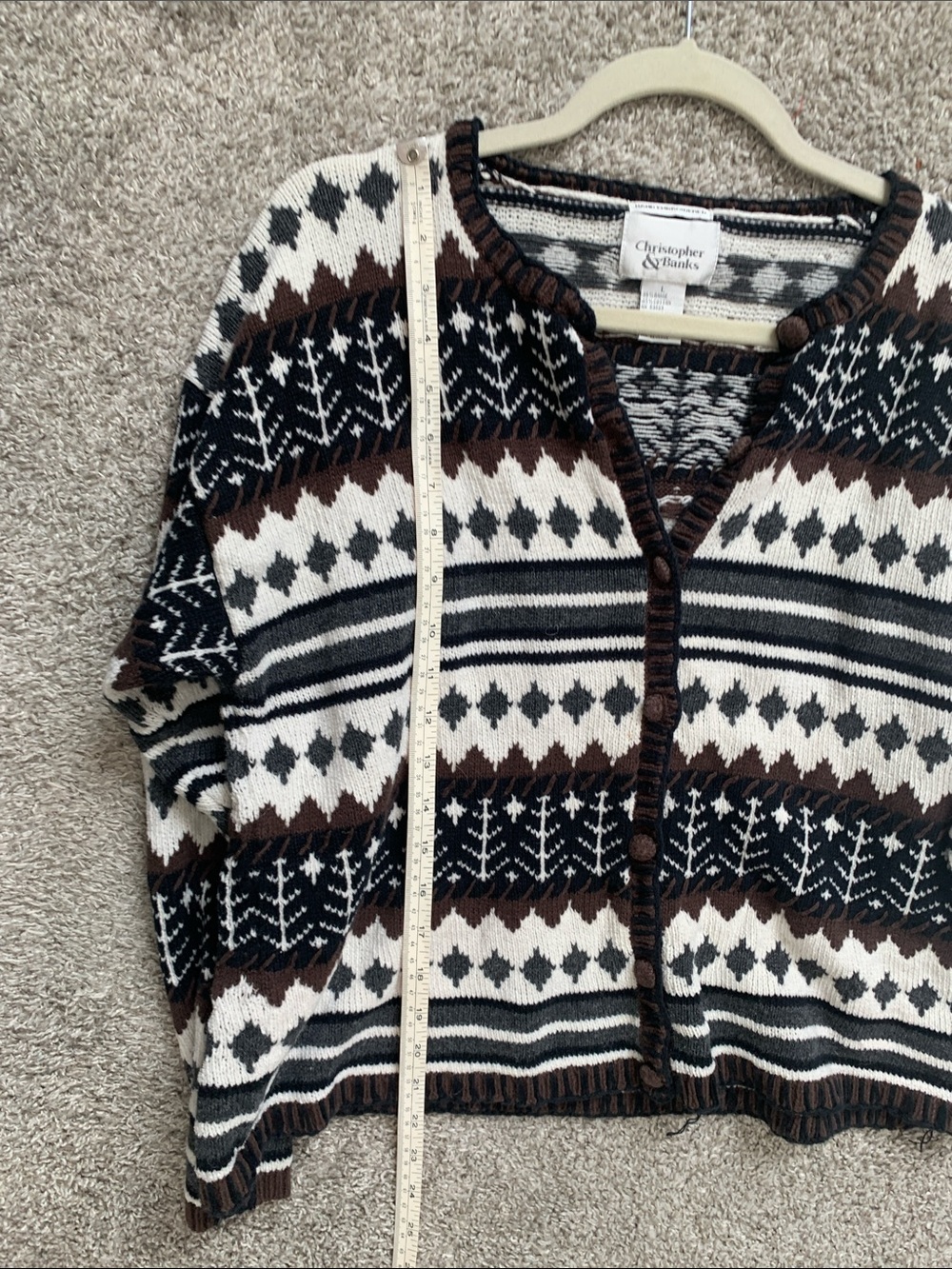 Vintage Christopher & Banks Cream, Brown & Black Patterned Button-Front Cardigan - Picture 6 of 7